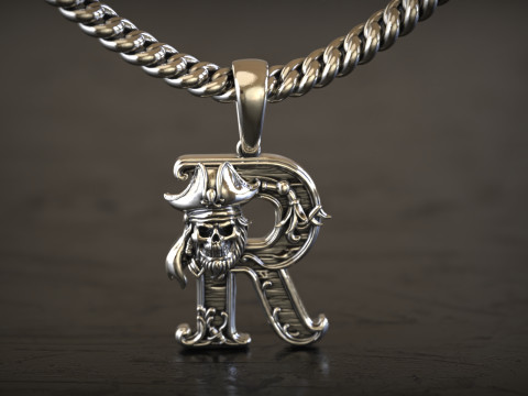 Ciondolo con lettera gotica R Modello di stampa 3D