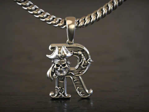 Gotik Harf R Kolye 3D Baskı Modeli