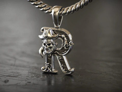 Gothic Letter R Pendant 3D Print Model