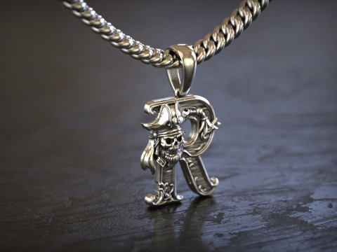 Pingente Gótico Letra R Modelo de Impressão 3D