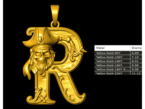 Gothic Letter R Pendant 3D Print Model