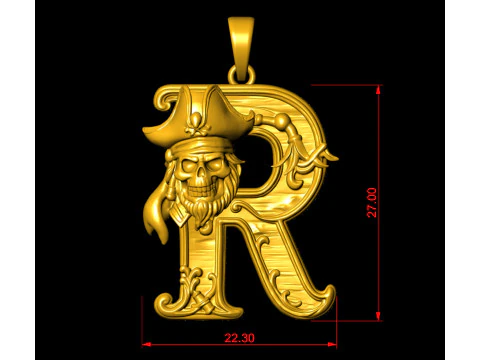 Gothic Letter R Pendant 3D Print Model