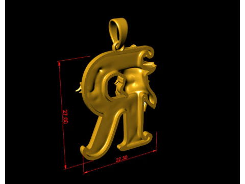 Gothic Letter R Pendant 3D Print Model