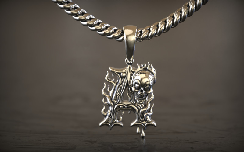 Gothic Silver Letter A Pendant 3D Print Model .c4d .max .obj .3ds .fbx .stl .blend