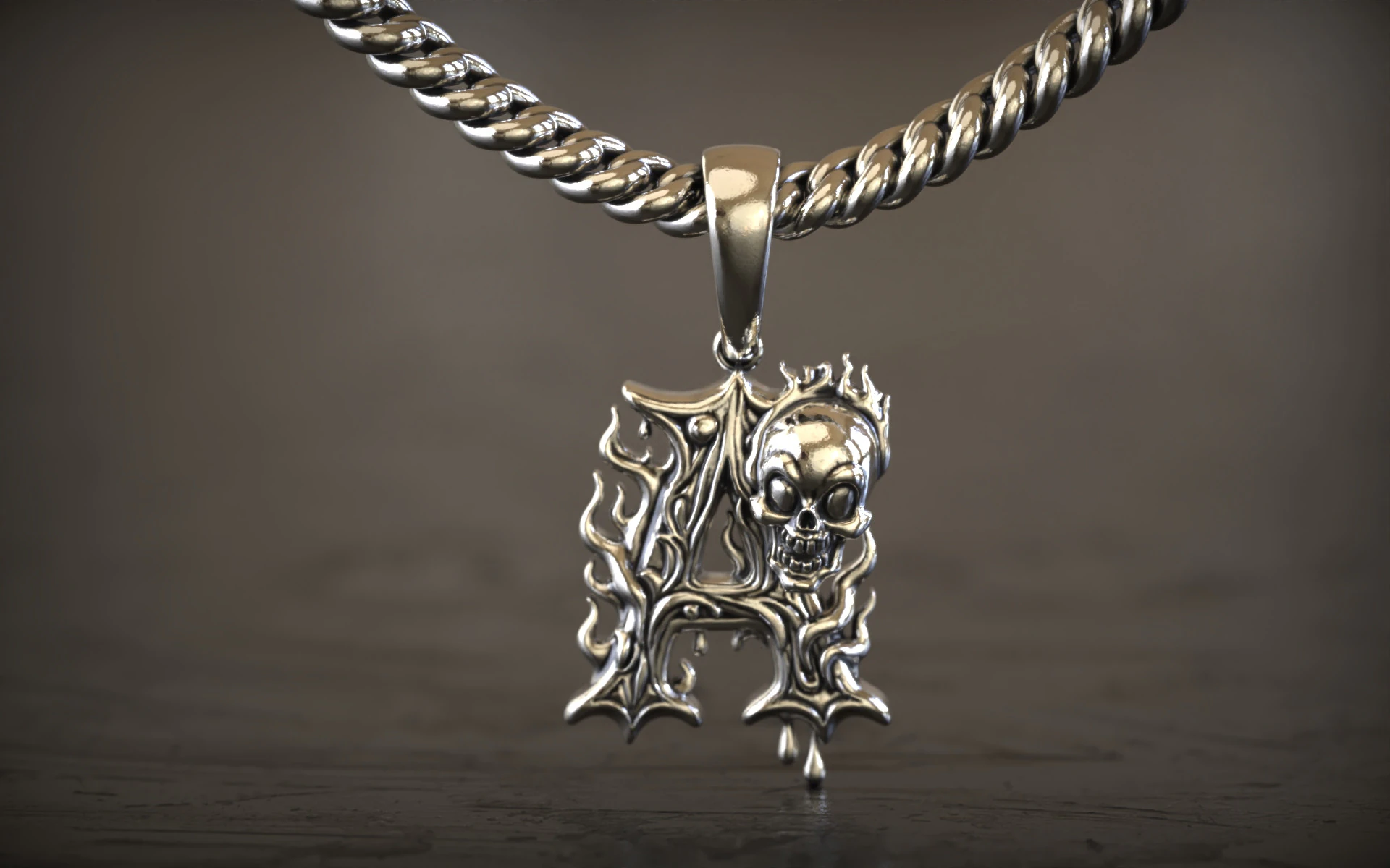 Gothic Silver Letter A Pendant 3D Print Model .c4d .max .obj .3ds .fbx .stl .blend 