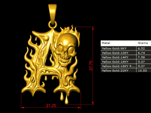 Gothic Silver Letter A Pendant 3D Print Model