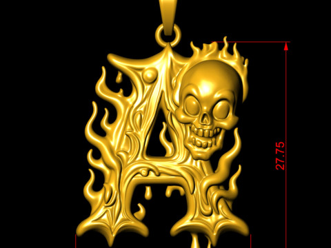 Gothic Silver Letter A Pendant 3D Print Model
