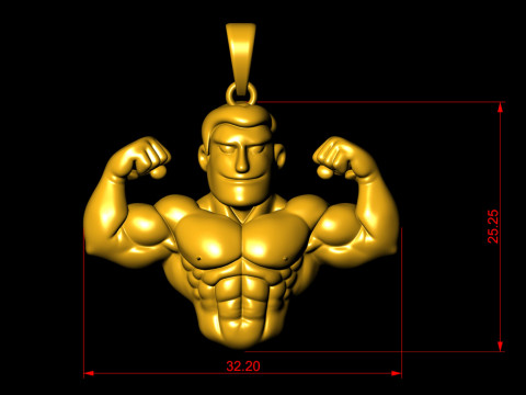 Liontin Master Otot Model Cetak 3D