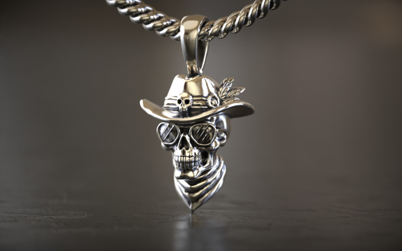 Cowboy Skull Pendant 3D Print Model .c4d .max .obj .3ds .fbx .stl .blend 