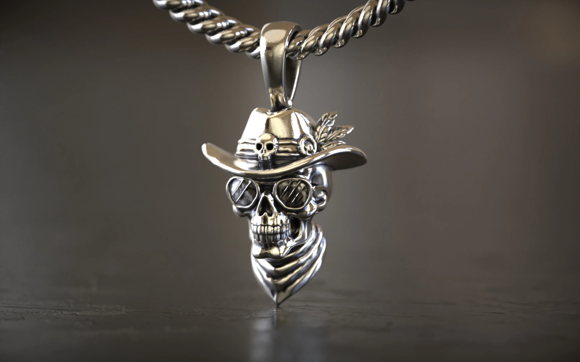 Cowboy Skull Pendant 3D Print Model .c4d .max .obj .3ds .fbx .stl .blend