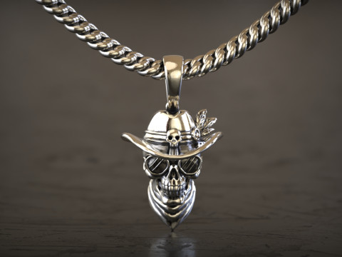 Cowboy Skull Pendant 3D Print Model