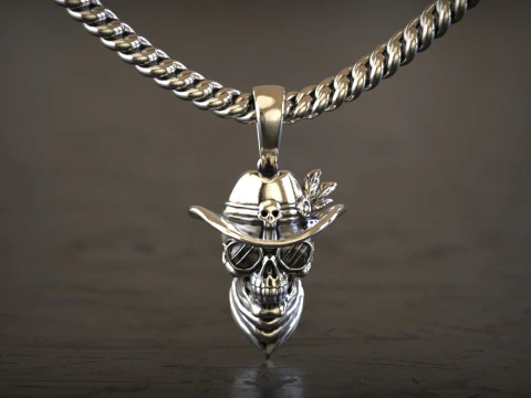 Cowboy Skull Pendant 3D Print Model
