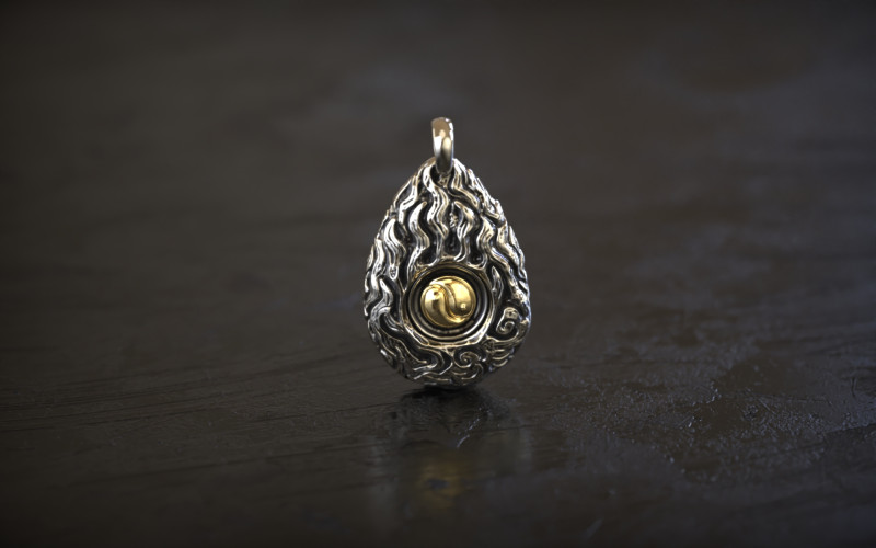 황금 쿵푸 불꽃 펜던트 3D 프린트 모델 .c4d .max .obj .3ds .fbx .stl .blend 