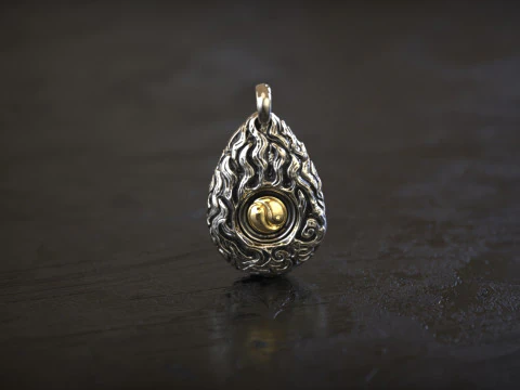 Ciondolo dorato con fiamma Kung Fu Modello di stampa 3D