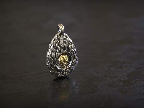 황금 쿵푸 불꽃 펜던트 3D 프린트 모델