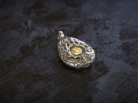 황금 쿵푸 불꽃 펜던트 3D 프린트 모델