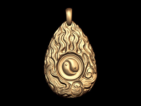 황금 쿵푸 불꽃 펜던트 3D 프린트 모델