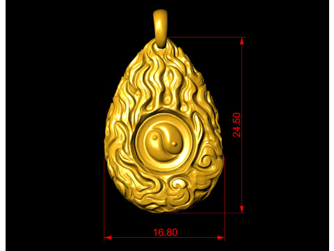 황금 쿵푸 불꽃 펜던트 3D 프린트 모델