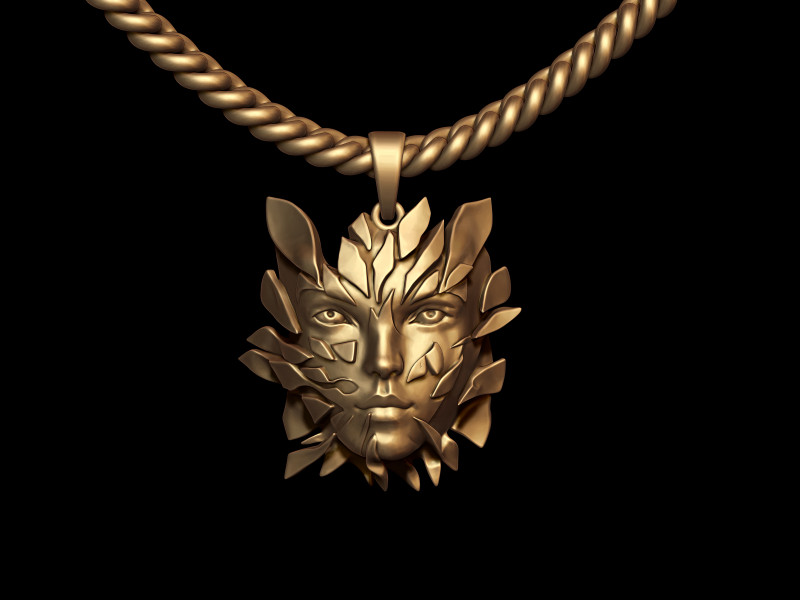 Golden Shattered Face Pendant 3D Print Model .c4d .max .obj .3ds .fbx .stl .blend 