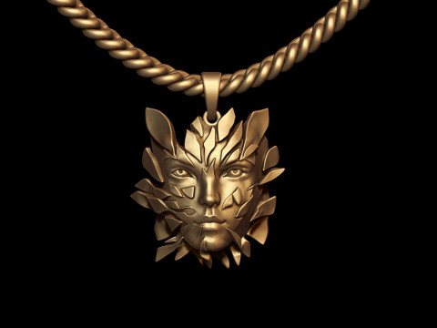 Golden Shattered Face Pendant 3D Print Model