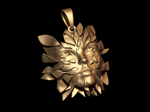 Golden Shattered Face Pendant 3D Print Model