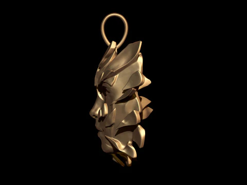 Golden Shattered Face Pendant 3D Print Model