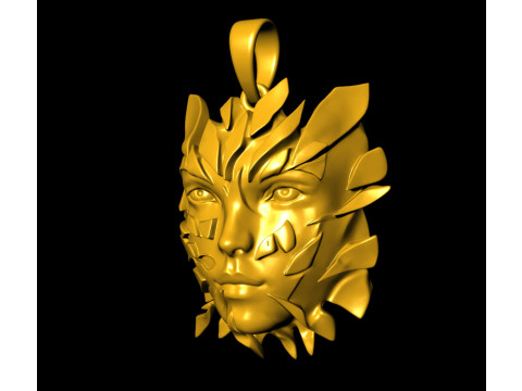 Golden Shattered Face Pendant 3D Print Model