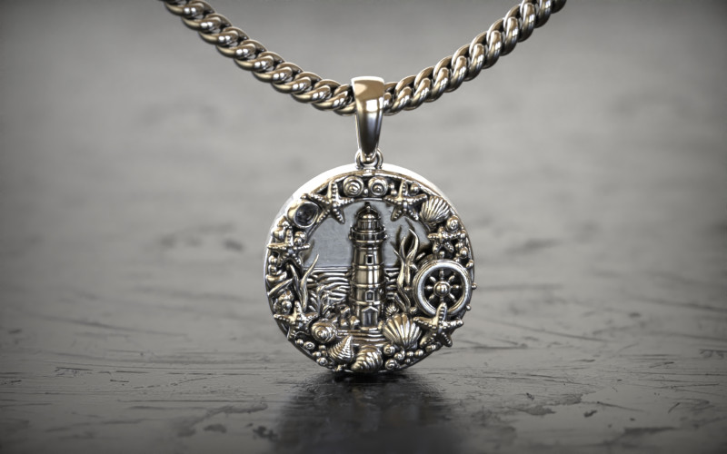 Liontin Mercusuar Bahari Model Cetak 3D .c4d .max .obj .3ds .fbx .stl .blend 