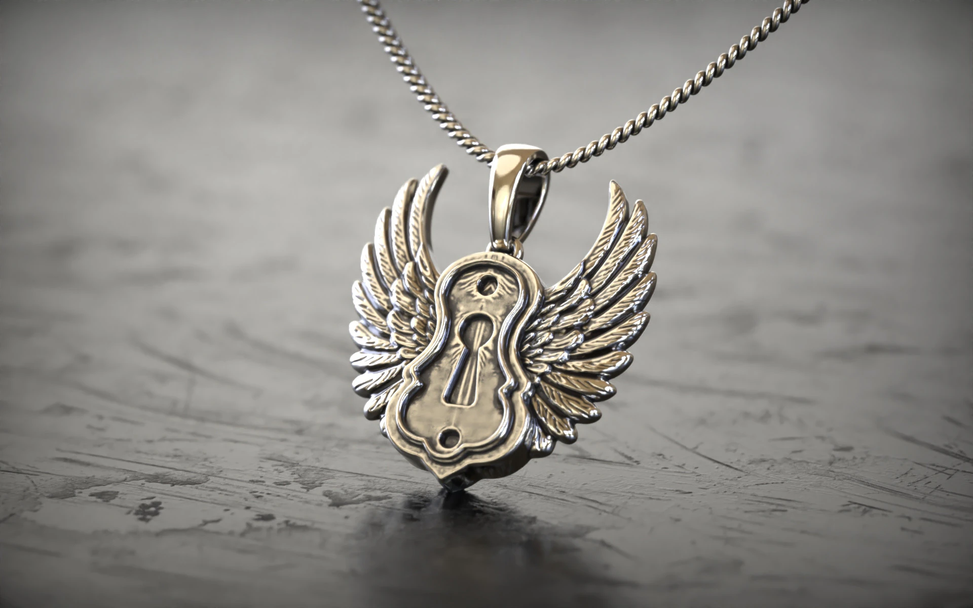 Winged Keyhole Pendant 3D Print Model .c4d .max .obj .3ds .fbx .stl .blend 