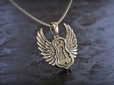 날개 달린 열쇠 구멍 펜던트 3D 프린트 모델