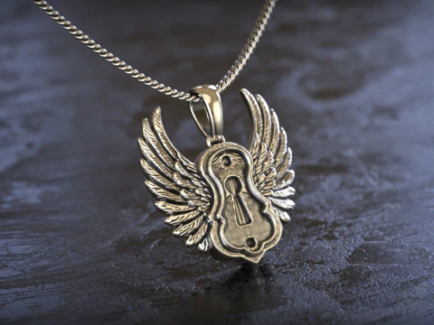 Winged Keyhole Pendant 3D Print Model