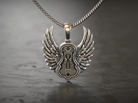 날개 달린 열쇠 구멍 펜던트 3D 프린트 모델