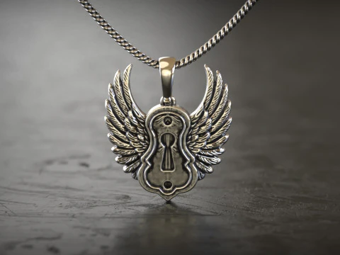 Winged Keyhole Pendant 3D Print Model