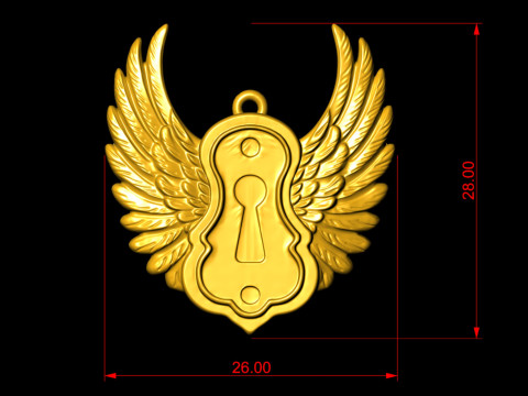 날개 달린 열쇠 구멍 펜던트 3D 프린트 모델