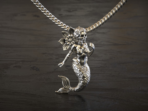 Gotik Kafatası Denizkızı Kolye 3D Baskı Modeli