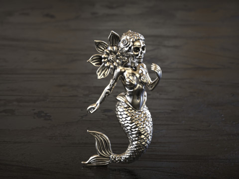 哥特式骷髅美人鱼吊坠 3D 打印模型