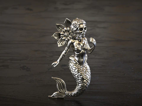 ゴシックスカルマーメイドペンダント 3Dプリントモデル