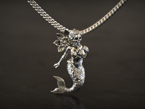 哥特式骷髅美人鱼吊坠 3D 打印模型