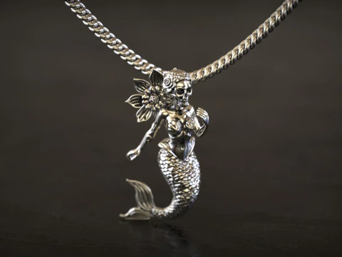 ゴシックスカルマーメイドペンダント 3Dプリントモデル