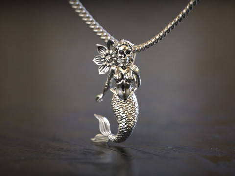 哥特式骷髅美人鱼吊坠 3D 打印模型