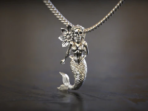 ゴシックスカルマーメイドペンダント 3Dプリントモデル