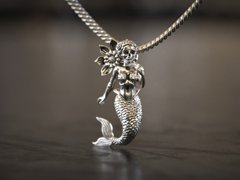 哥特式骷髅美人鱼吊坠 3D 打印模型