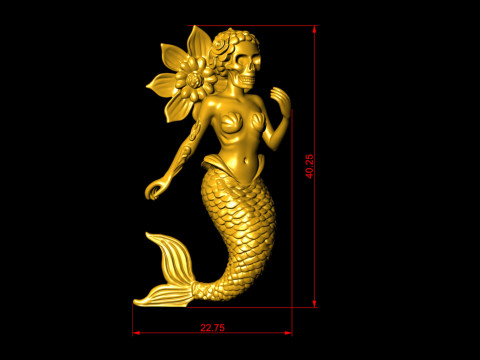 哥特式骷髅美人鱼吊坠 3D 打印模型