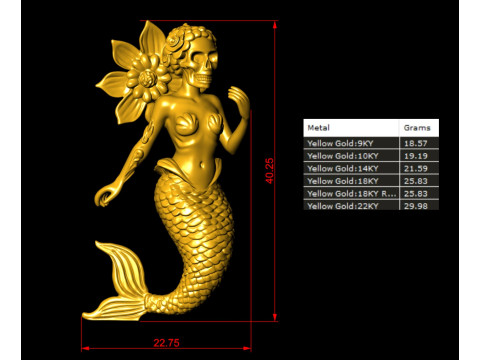 哥特式骷髅美人鱼吊坠 3D 打印模型