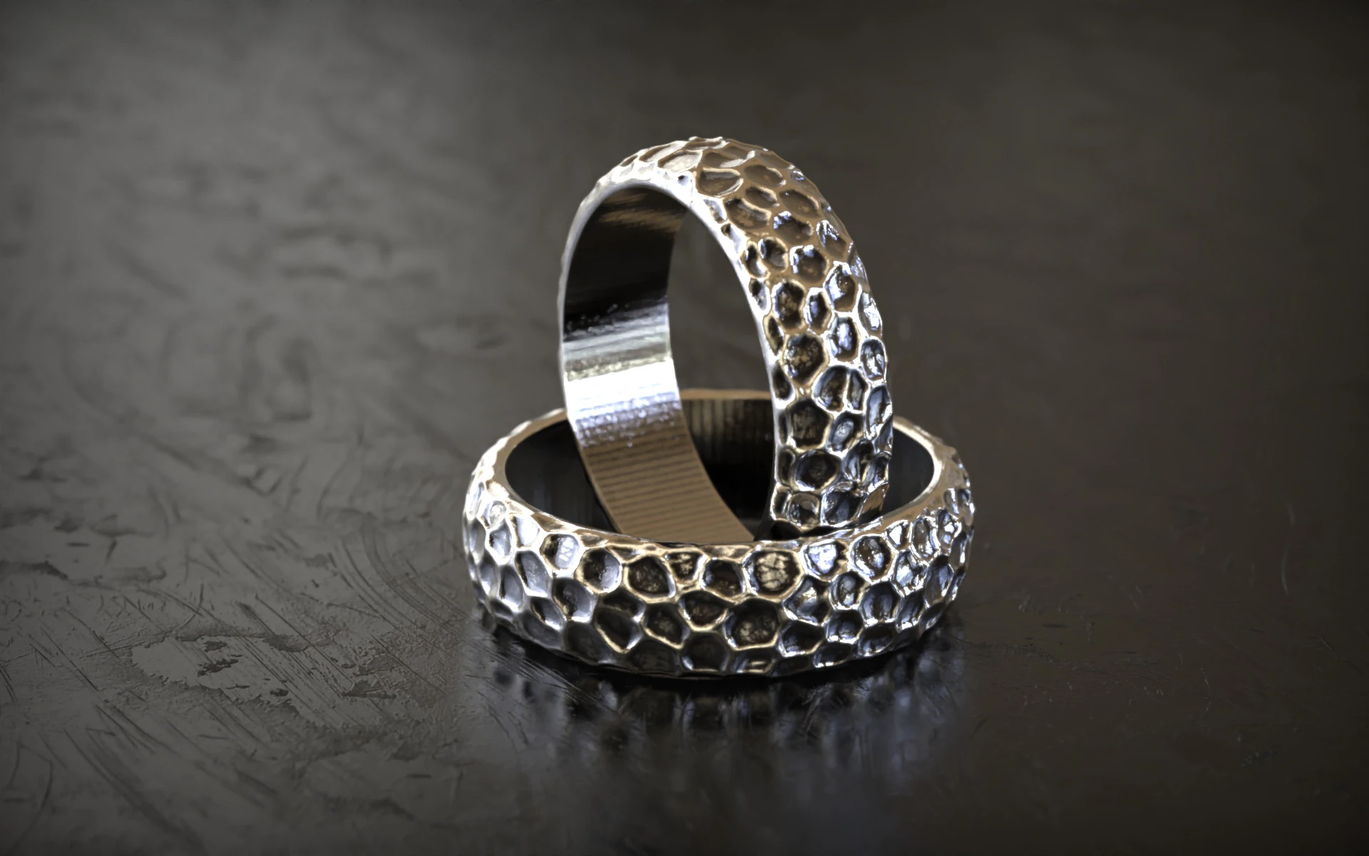Honeycomb Hammered Texture Ring 3D Print Model .c4d .max .obj .3ds .fbx .stl .blend 