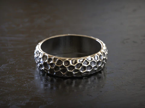 Honeycomb Hammered Texture Ring 3D Print Model