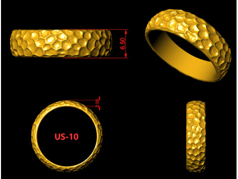 Honeycomb Hammered Texture Ring 3D Print Model