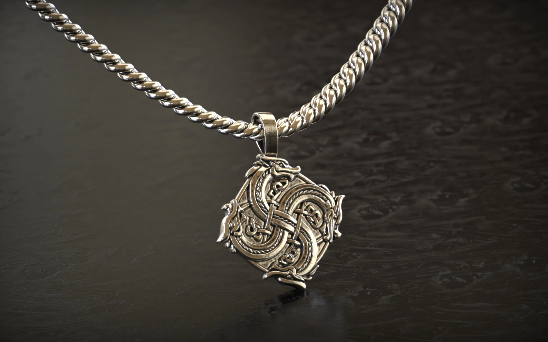 Viking Dragon Knotwork Pendant 3D Print Model .c4d .max .obj .3ds .fbx .stl .blend 