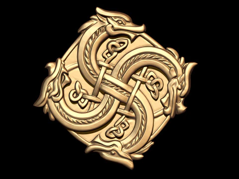 Viking Dragon Knotwork Pendant 3D Print Model