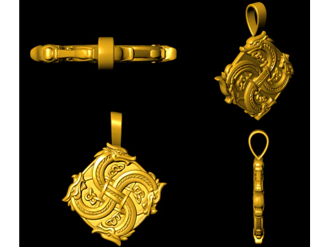 Viking Dragon Knotwork Pendant 3D Print Model